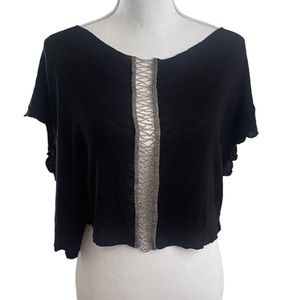 LF STORES EMMA AND SAM BLACK SILVER BEADED CUTOUT FRONT T-SHIRT